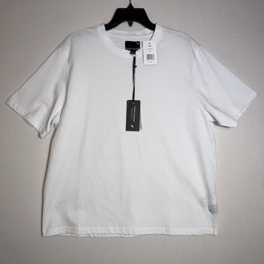 Stone Falcon Men's‎ Crew Neck Tshirt Size Large White Short Sleeve 100% Cotton